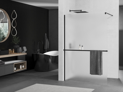 Mexen Kioto+ Duschabtrennung mit Ablage Walk-in 110 x 200 cm, Mattglas, Schwarz - 800-110-121-70-30