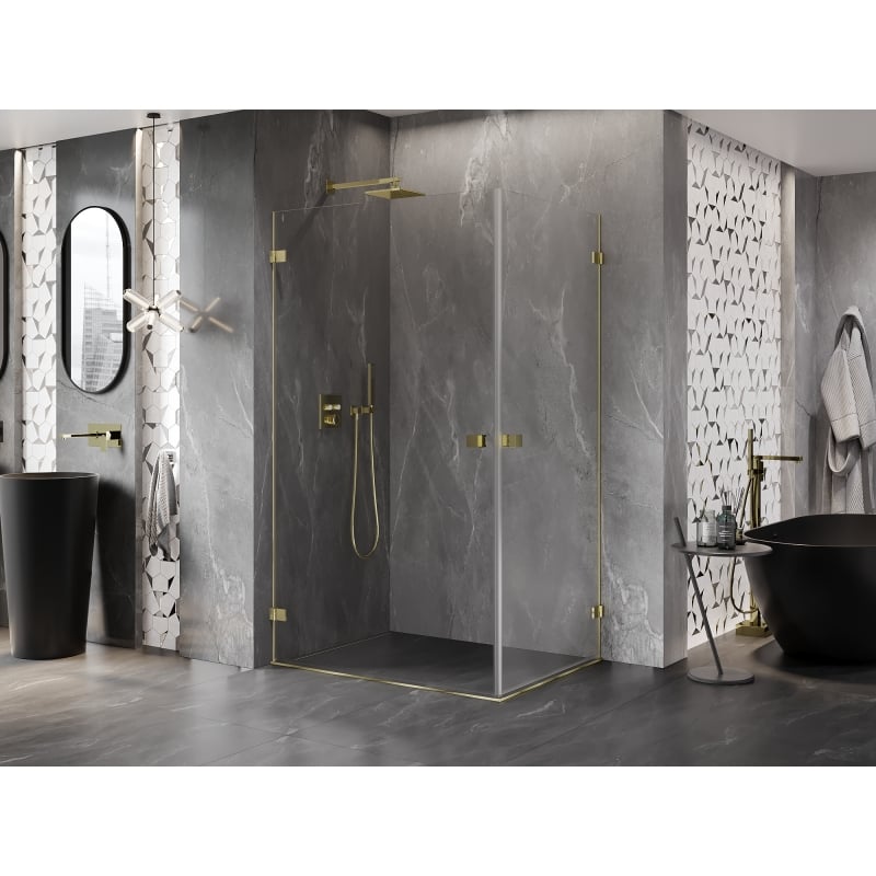 Mexen Lunar-B Duo Duschkabine schwenkbar 100 x 85 cm, transparent, gold - 832-100L-085P-50-00