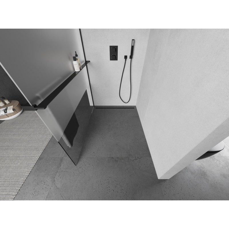 Mexen Kioto+ Duschwand mit Regal Walk-in 80 x 200 cm, transparent/matt, schwarz - 800-080-121-70-35