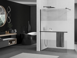 Mexen Kioto+ Duschwand mit Regal Walk-in 80 x 200 cm, transparent/matt, schwarz - 800-080-121-70-35