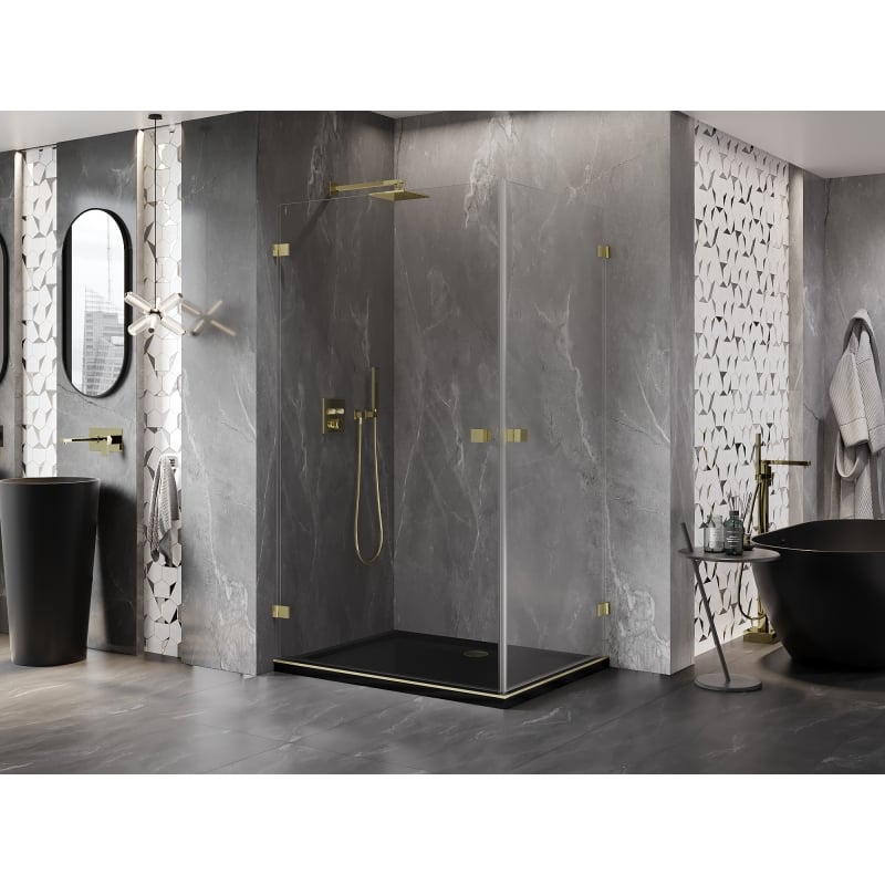 Mexen Lunar-B Duo Duschkabine Schwingtür 85 x 70 cm, transparent, gebürstetes Gold - 832-085L-070P-55-00