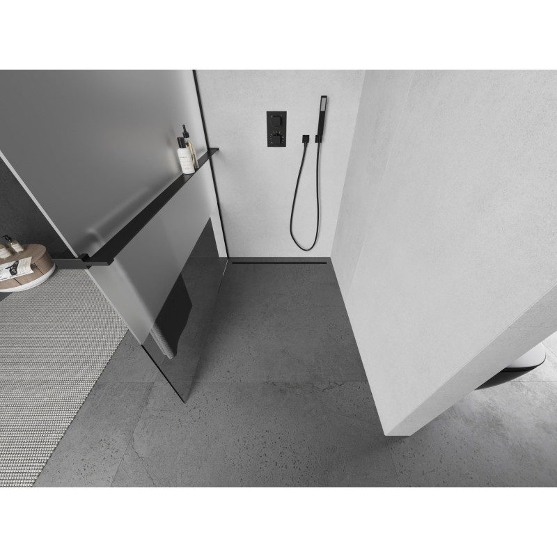 Mexen Kioto+ Duschwand mit Ablage Walk-in 120 x 200 cm, transparent/gefrostet, schwarz - 800-120-121-70-35