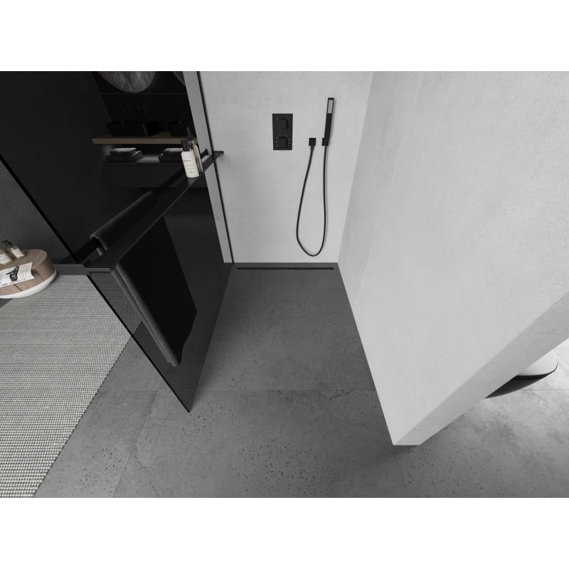 Mexen Kioto+ Duschwand mit Ablage Walk-in 70 x 200 cm, Grafit, Schwarz - 800-070-121-70-40