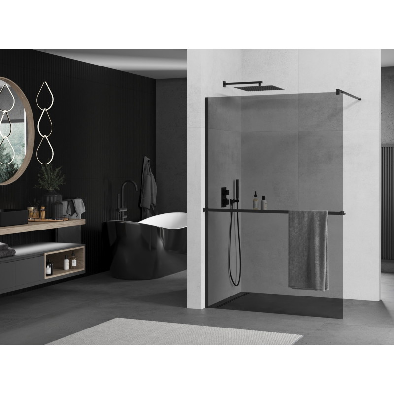 Mexen Kioto+ Duschwand mit Regal Walk-in 80 x 200 cm, Graphit, Schwarz - 800-080-121-70-40