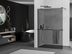 Mexen Kioto+ Duschwand mit Regal Walk-in 100 x 200 cm, grafit, schwarz - 800-100-121-70-40