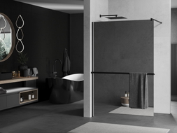 Mexen Kioto+ Duschwand mit Ablage Walk-in 90 x 200 cm, Spiegel, schwarz - 800-090-121-70-50