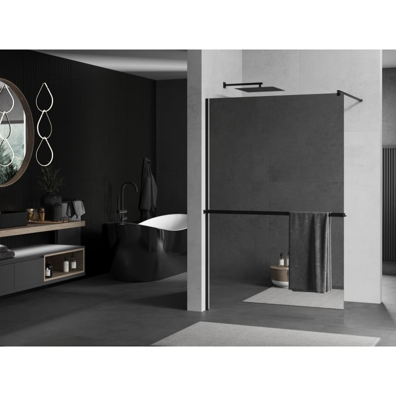 Mexen Kioto+ Duschwand mit Ablage Walk-in 100 x 200 cm, Spiegel, Schwarz - 800-100-121-70-50