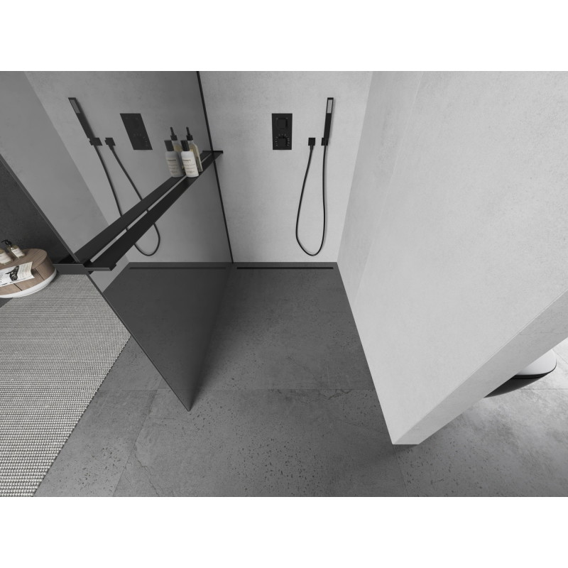 Mexen Kioto+ Duschtür mit Regal Walk-in 110 x 200 cm, Spiegel, schwarz - 800-110-121-70-50