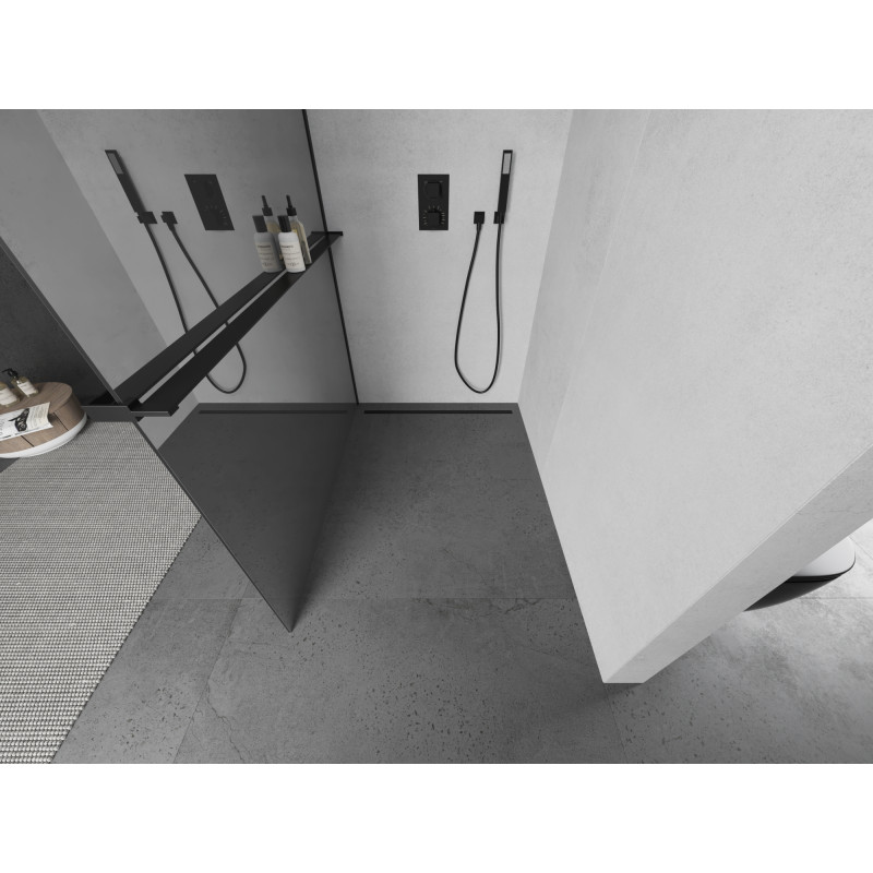 Mexen Kioto+ Duschwand mit Ablage Walk-in 120 x 200 cm, Spiegel, schwarz - 800-120-121-70-50