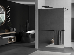 Mexen Kioto+ Duschwand mit Regal Walk-in 120 x 200 cm, Spiegel, schwarz - 800-120-121-70-50
