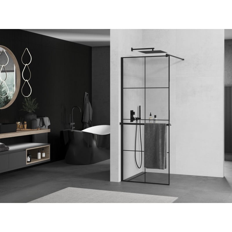 Mexen Kioto+ Duschwand mit Regal Walk-in 70 x 200 cm, schwarze Gitter, schwarz - 800-070-121-70-77