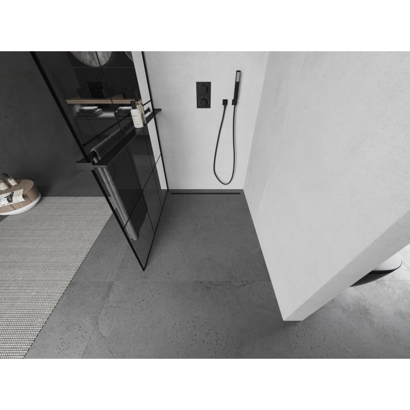 Mexen Kioto+ Duschwand mit Ablage Walk-in 120 x 200 cm, schwarzes Gitter, schwarz - 800-120-121-70-77