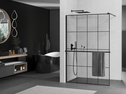 Mexen Kioto+ Duschwand mit Ablage Walk-in 140 x 200 cm, schwarzes Gitter, schwarz - 800-140-121-70-77