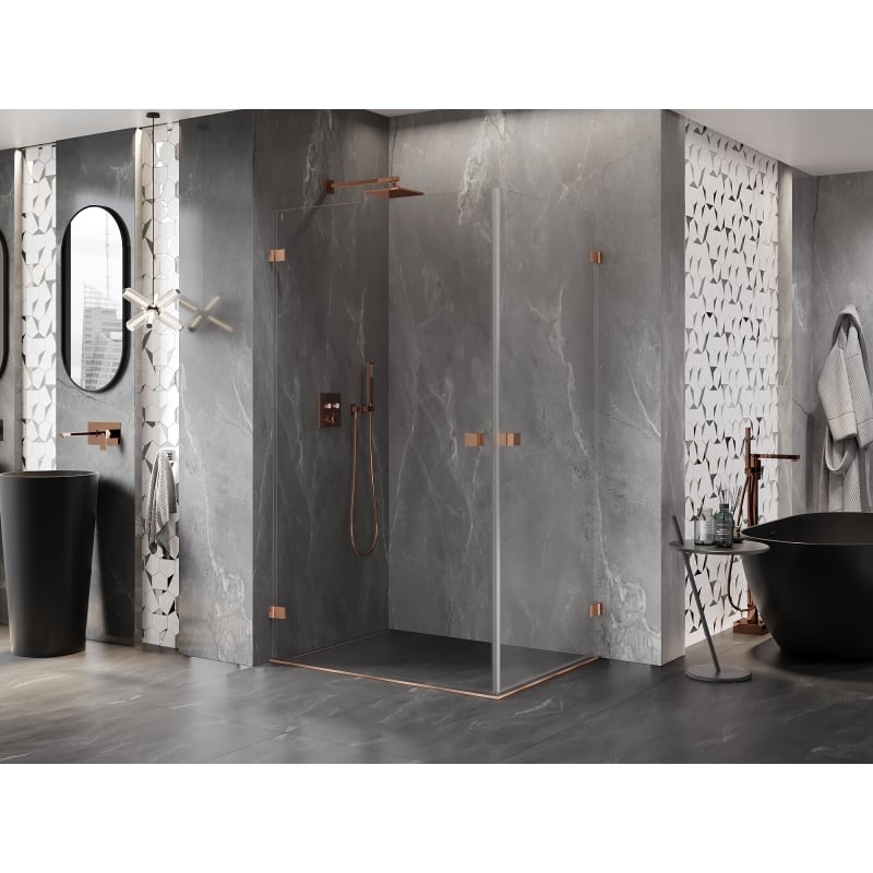 Mexen Lunar-B Duo Duschkabine mit Drehtür 95 x 75 cm, transparent, gebürstetes Kupfer - 832-095L-075P-65-00