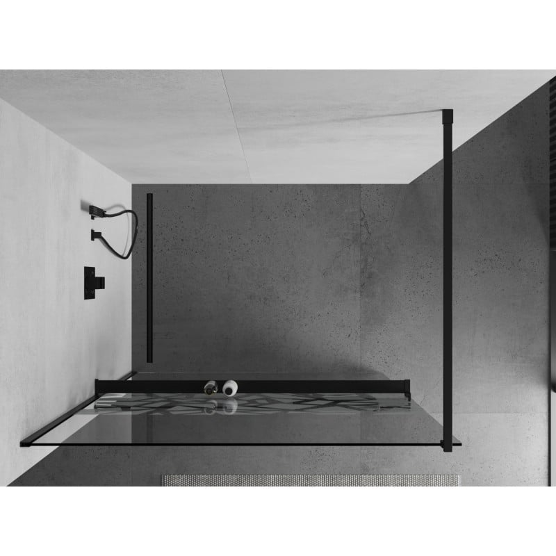 Mexen Kioto+ Duschwand mit Regal Walk-in 80 x 200 cm, weißes Muster, schwarz - 800-080-121-70-85