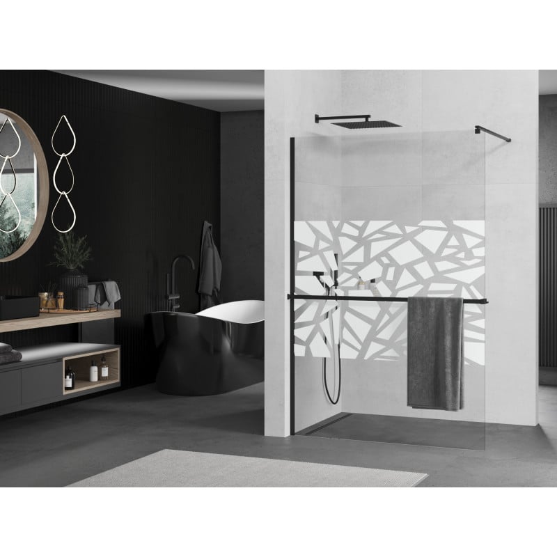 Mexen Kioto+ Duschwand mit Ablage Walk-in 90 x 200 cm, weißes Muster, schwarz - 800-090-121-70-85