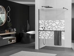 Mexen Kioto+ Duschwand mit Ablage Walk-in 90 x 200 cm, weißes Muster, schwarz - 800-090-121-70-85
