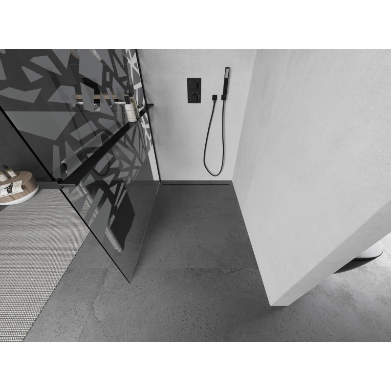 Mexen Kioto+ Duschwand mit Ablage Walk-in 100 x 200 cm, weißes Muster, schwarz - 800-100-121-70-85