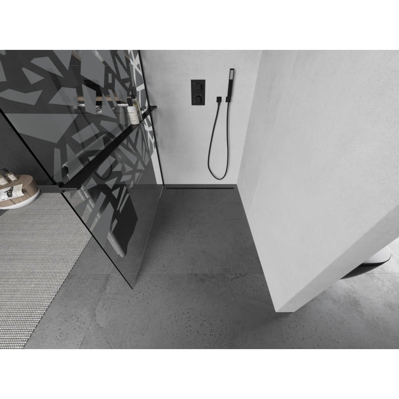 Mexen Kioto+ Duschwand mit Regal Walk-in 100 x 200 cm, weißes Muster, schwarz - 800-100-121-70-85