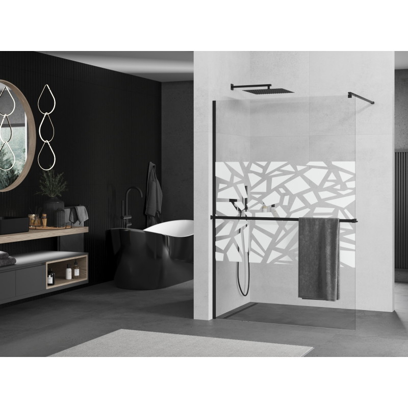 Mexen Kioto+ Duschwand mit Ablage Walk-in 100 x 200 cm, weißes Muster, schwarz - 800-100-121-70-85