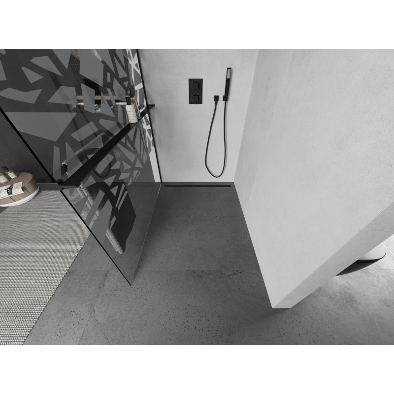 Mexen Kioto+ Duschwand mit Regal Walk-in 110 x 200 cm, weißes Muster, schwarz - 800-110-121-70-85