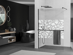 Mexen Kioto+ Duschwand mit Ablage Walk-in 120 x 200 cm, weißes Muster, schwarz - 800-120-121-70-85