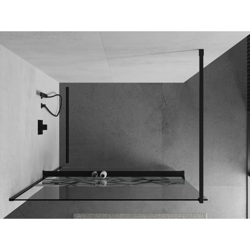 Mexen Kioto+ Duschwand mit Regal Walk-in 130 x 200 cm, weißes Muster, schwarz - 800-130-121-70-85