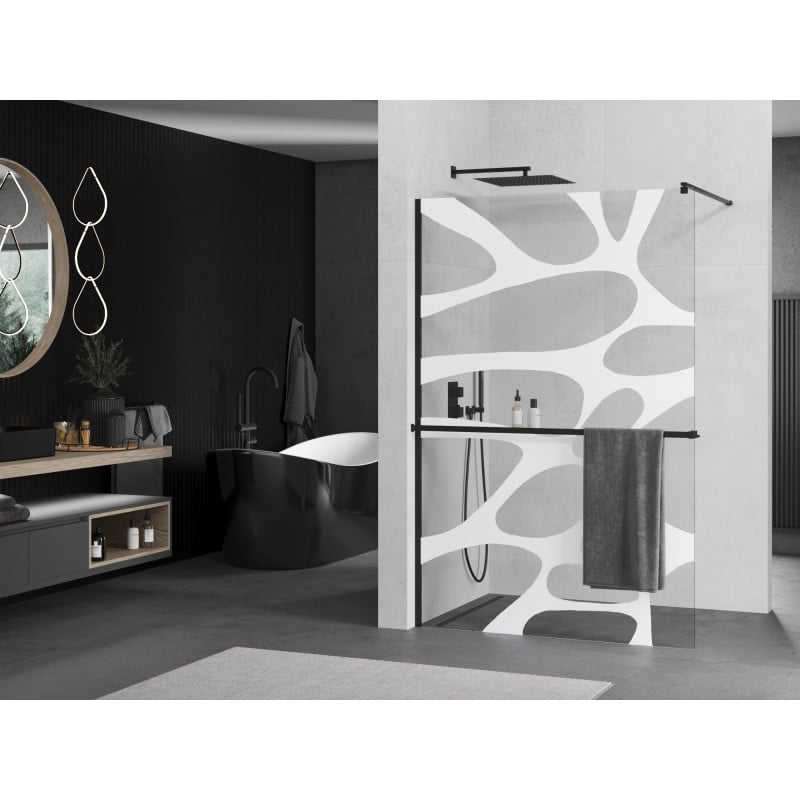 Mexen Kioto+ Duschtür mit Regal Walk-in 100 x 200 cm, weiße Welle, schwarz - 800-100-121-70-97
