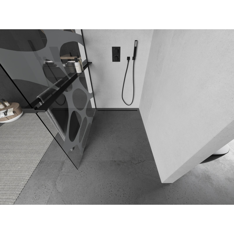 Mexen Kioto+ Duschwand mit Ablage Walk-in 120 x 200 cm, weiße Welle, schwarz - 800-120-121-70-97