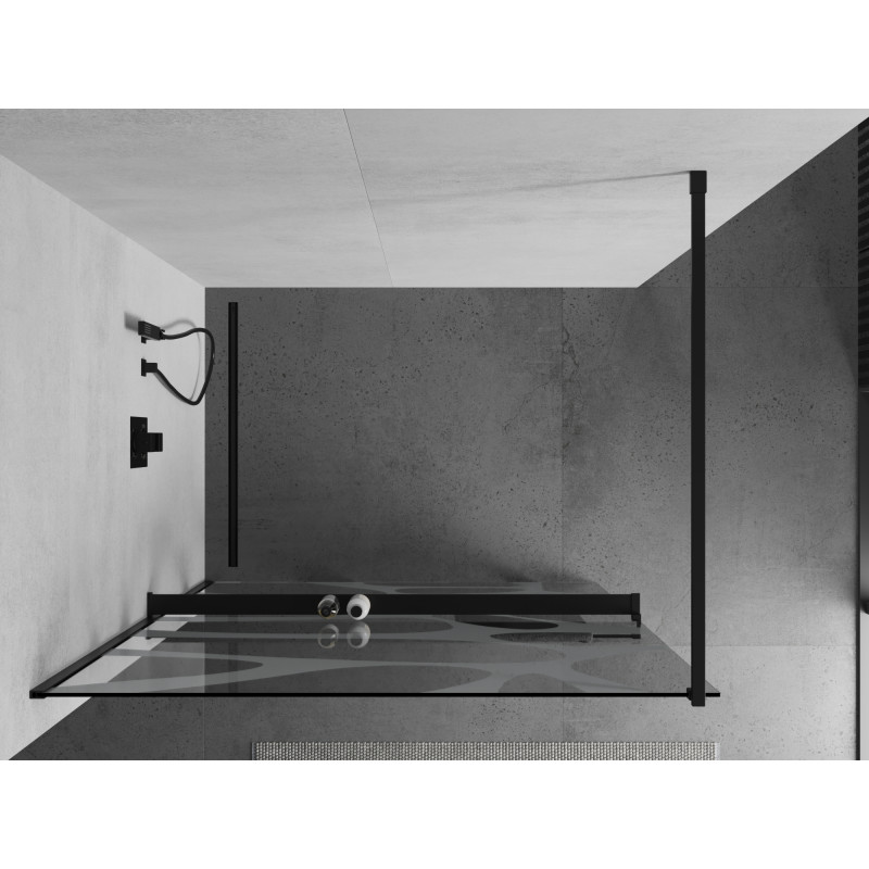 Mexen Kioto+ Duschwand mit Ablage Walk-in 120 x 200 cm, weiße Welle, schwarz - 800-120-121-70-97