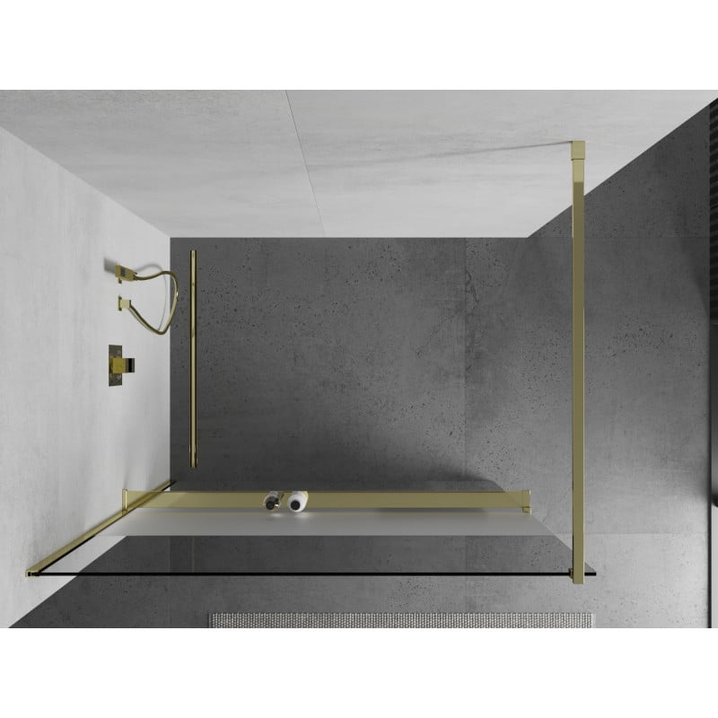 Mexen Kioto+ Duschwand mit Regal Walk-in 110 x 200 cm, transparent/Frost, Gold - 800-110-121-50-35