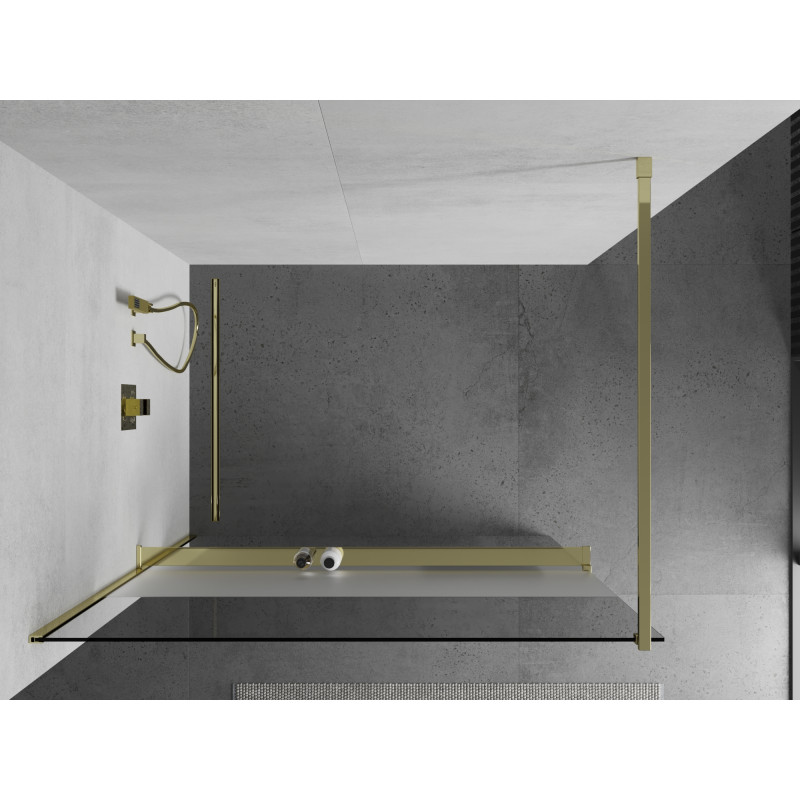 Mexen Kioto+ Duschwand mit Ablage Walk-in 120 x 200 cm, transparent/mattiert, gold - 800-120-121-50-35