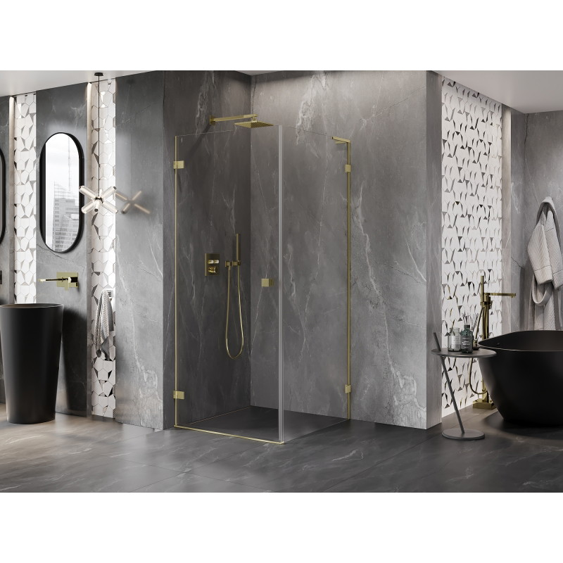 Mexen Lunar-B L Duschkabine, schwenkbar, links, 100 x 100 cm, transparent, gebürstetes Gold - 832L-100-100-55-00-L
