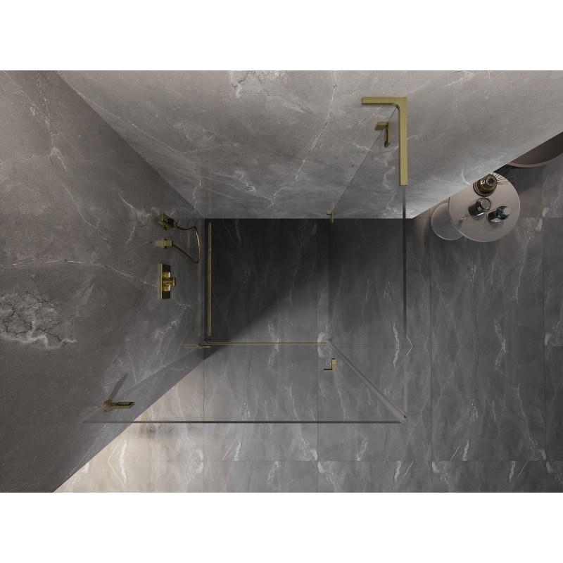 Mexen Lunar-B L Duschkabine, schwenkbar, links, 100 x 100 cm, transparent, gebürstetes Gold - 832L-100-100-55-00-L