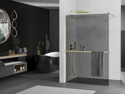 Mexen Kioto+ Duschwand mit Regal Walk-in 100 x 200 cm, Graphit, Gold - 800-100-121-50-40