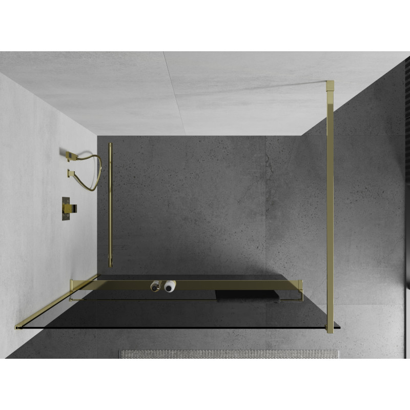 Mexen Kioto+ Duschwand mit Regal Walk-in 100 x 200 cm, Graphit, Gold - 800-100-121-50-40