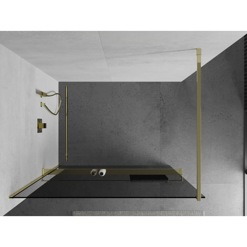 Mexen Kioto+ Duschwand mit Regal Walk-in 110 x 200 cm, Graphit, Gold - 800-110-121-50-40