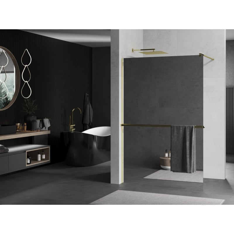 Mexen Kioto+ Duschwand mit Ablage Walk-in 70 x 200 cm, Spiegel, Gold - 800-070-121-50-50