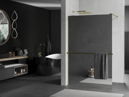 Mexen Kioto+ Duschwand mit Ablage Walk-in 70 x 200 cm, Spiegel, Gold - 800-070-121-50-50