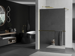 Mexen Kioto+ Duschwand mit Ablage Walk-in 100 x 200 cm, Spiegel, Gold - 800-100-121-50-50