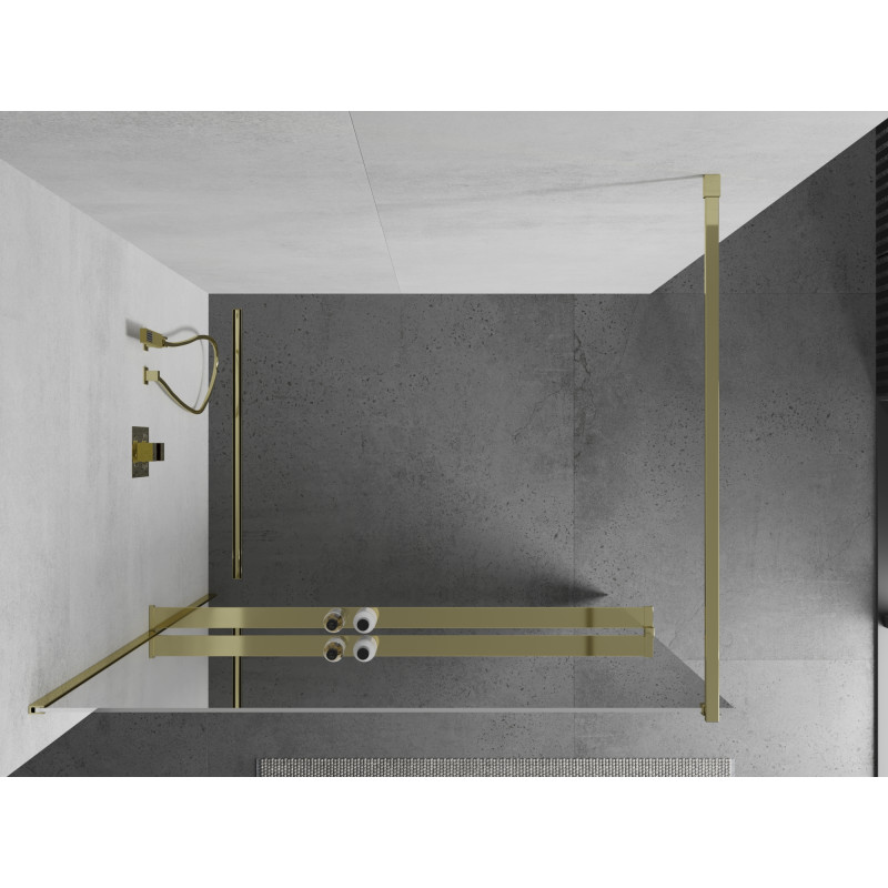 Mexen Kioto+ Duschwand mit Regal Walk-in 110 x 200 cm, Spiegel, Gold - 800-110-121-50-50