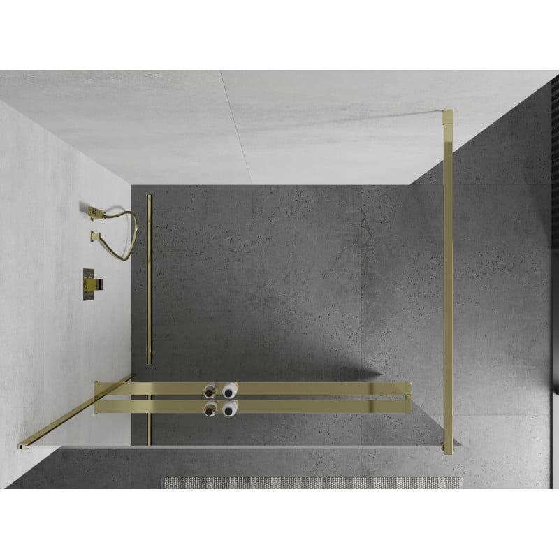 Mexen Kioto+ Duschwand mit Ablage Walk-in 120 x 200 cm, Spiegel, Gold - 800-120-121-50-50