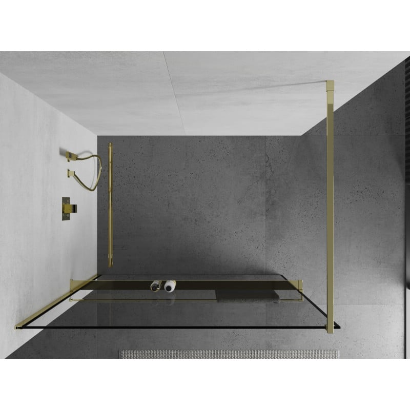 Mexen Kioto+ Duschwand mit Regal Walk-in 70 x 200 cm, schwarzer Rahmen, gold - 800-070-121-50-70