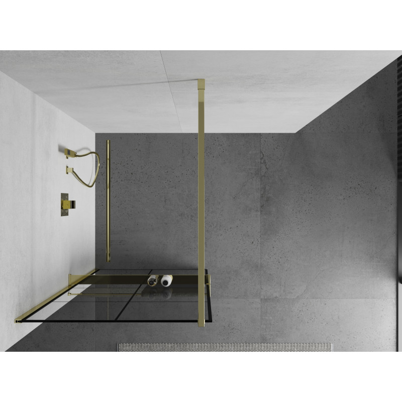 Mexen Kioto+ Duschwand mit Regal Walk-in 70 x 200 cm, schwarzes Gitter, gold - 800-070-121-50-77