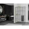 Mexen Kioto+ Duschwand mit Regal, Walk-in 130 x 200 cm, schwarzes Gitter, gold - 800-130-121-50-77