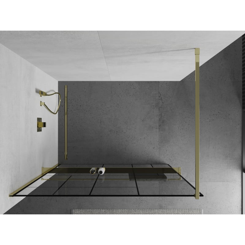 Mexen Kioto+ Duschwand mit Ablage Walk-in 120 x 200 cm, schwarzes Muster, gold - 800-120-121-50-78