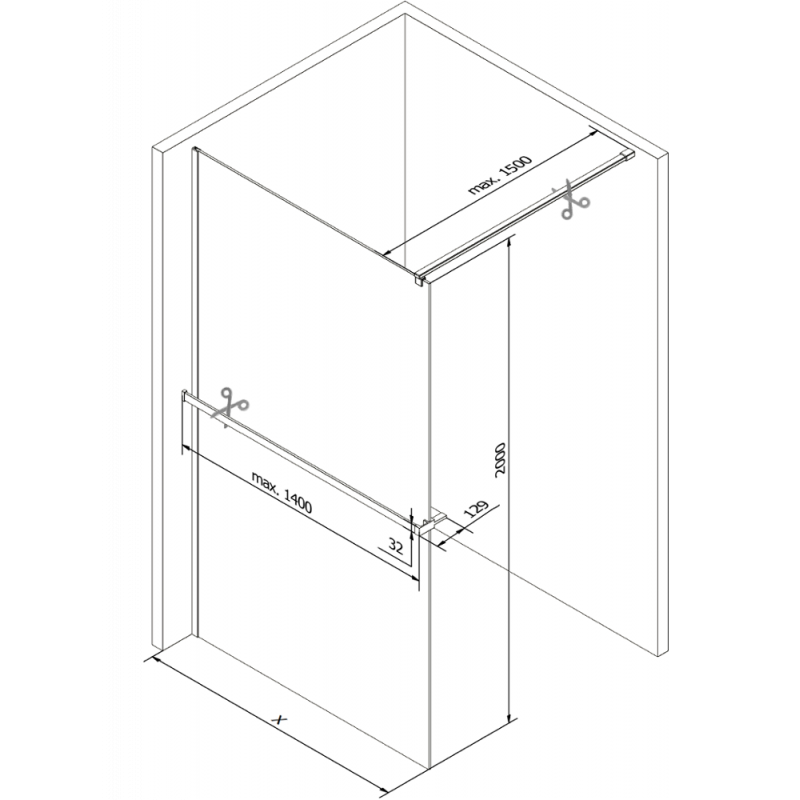 Mexen Kioto+ Duschwand mit Regal Walk-in 140 x 200 cm, schwarzes Muster, gold - 800-140-121-50-78