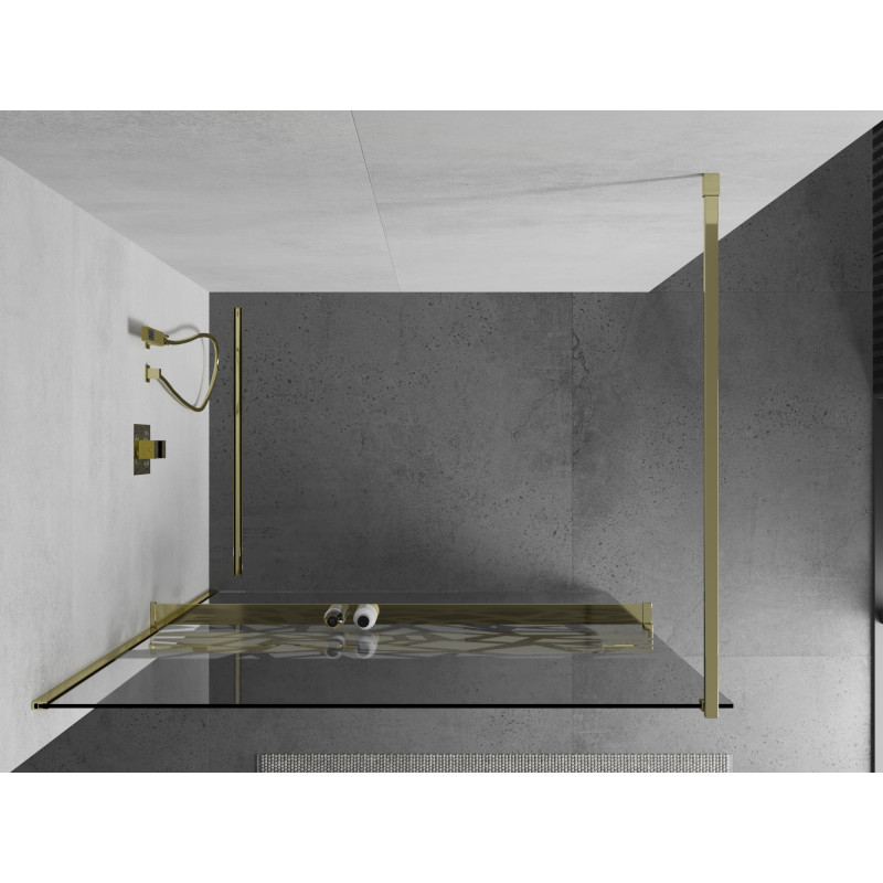 Mexen Kioto+ Duschwand mit Regal Walk-in 70 x 200 cm, weißes Muster, gold - 800-070-121-50-85