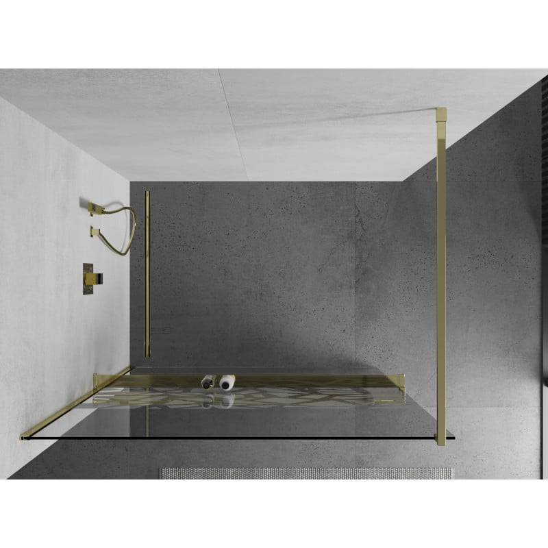 Mexen Kioto+ Duschwand mit Ablage Walk-in 80 x 200 cm, weißes Muster, gold - 800-080-121-50-85
