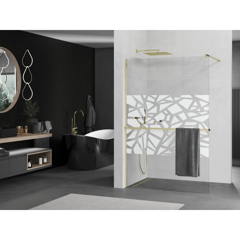 Mexen Kioto+ Duschwand mit Ablage Walk-in 80 x 200 cm, weißes Muster, gold - 800-080-121-50-85